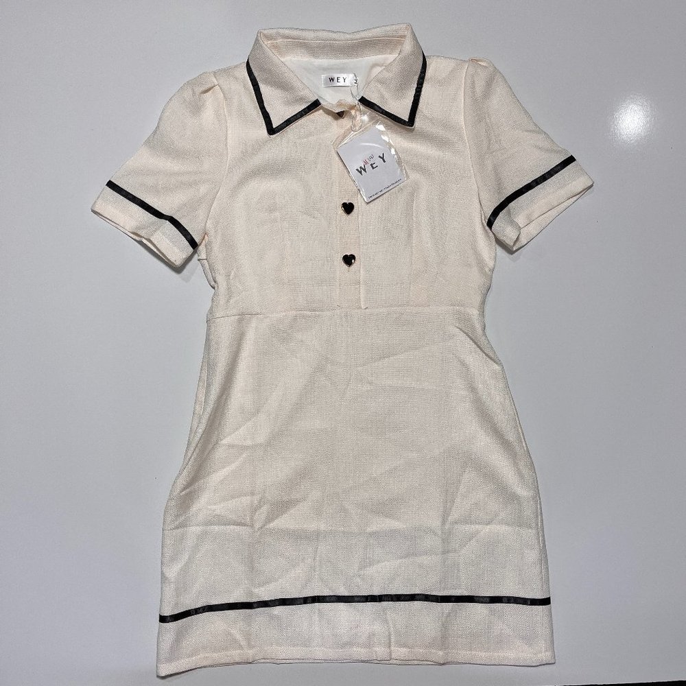 NWT Heart Buttons Collar Dress Short Sleeve Linen Women Size S